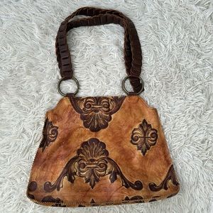 Vintage 1970’s Ditty Hand Tooled Leather Handbag Bag